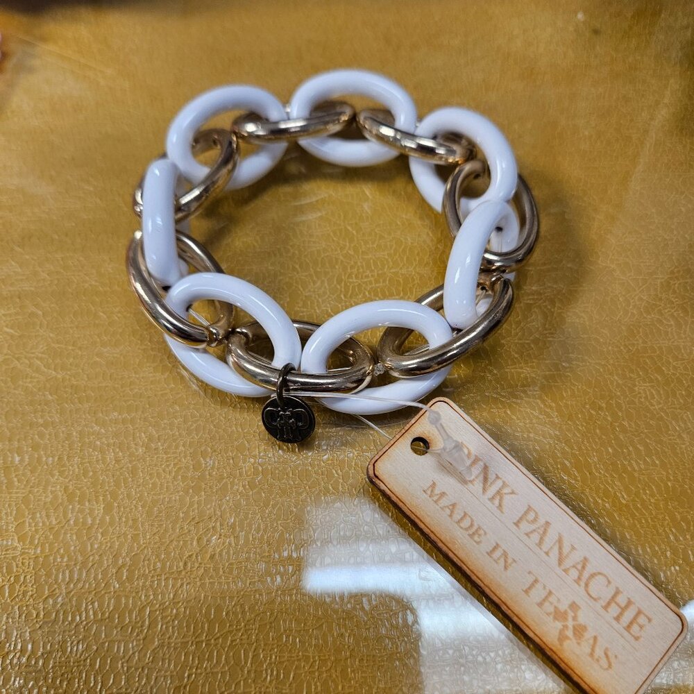 Pink Panache white and Gold chin link double bracelet